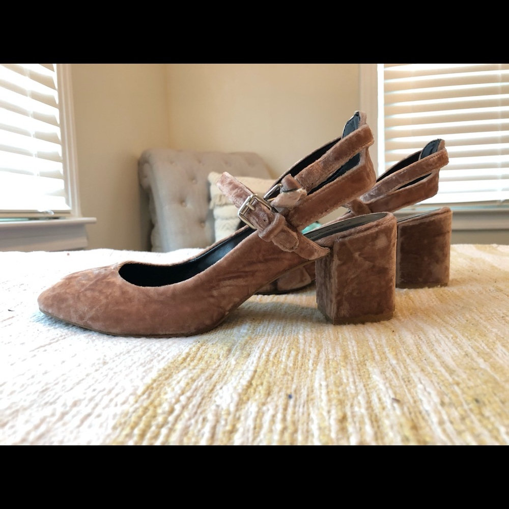 Velvet chunky heels